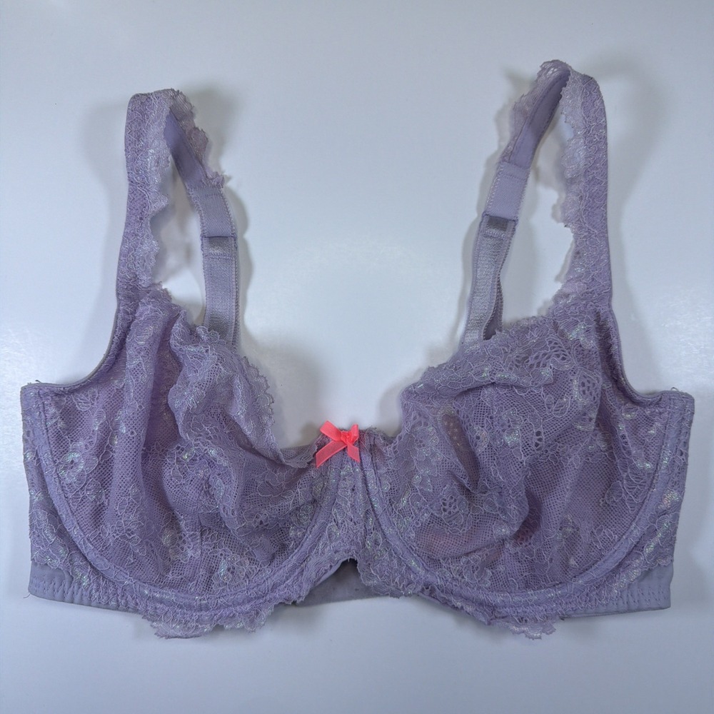 Victoria's Secret Dream Angels Purple Floral Lace Unlined Demi Bra 34DDD